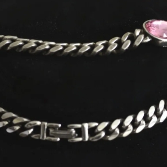 Ornate Metal Necklace With Vauxhall Pink Stones Vintage Costume Jewelry - Picture 5 of 8